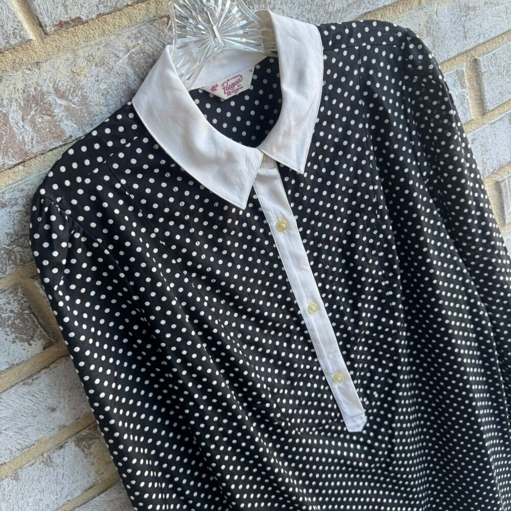 Original Penguin by Munsingwear Silk Blend Polka Dot Shirt Dress Women's Size 10 - Picture 5 of 9